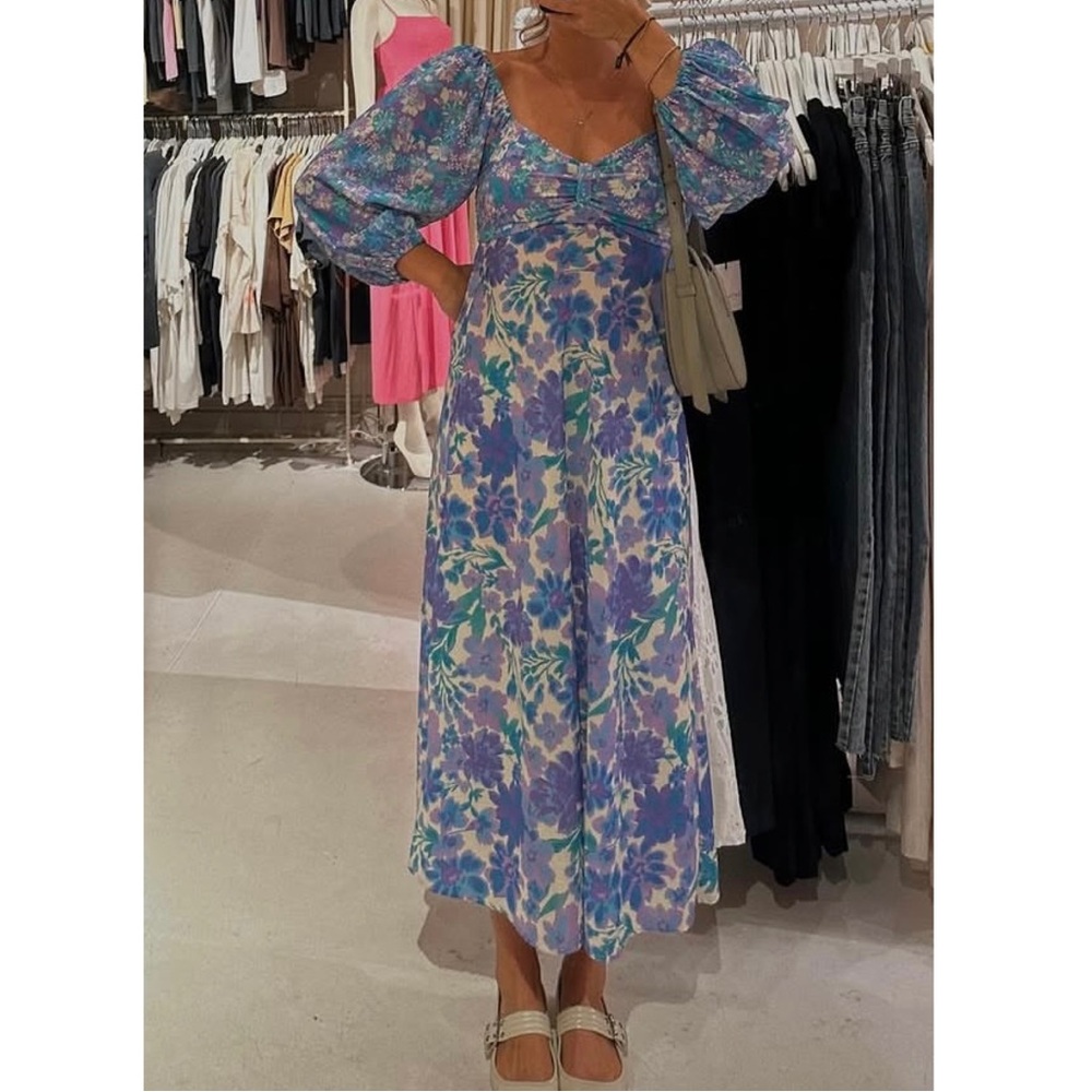 Anthropologie 4SI3NNA Floral Midi Dress Lavender Summer Tea Party Feminine M